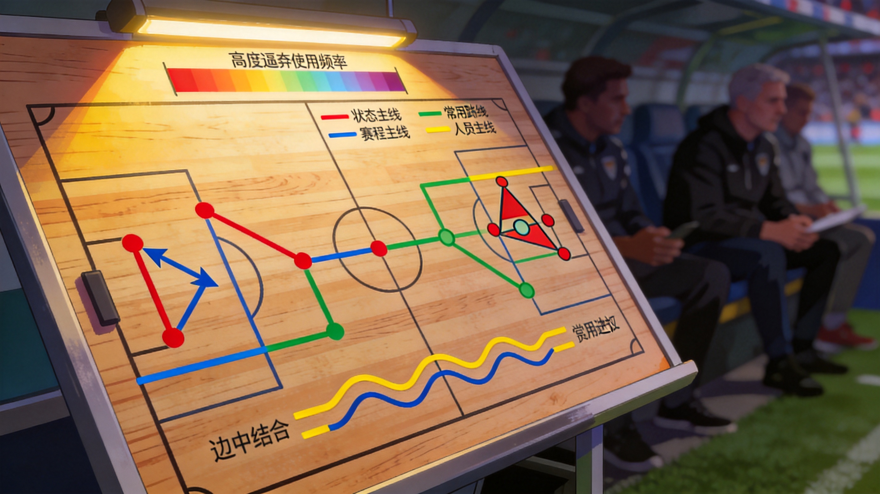 足球战术与数据分析示意图，用于说明赛事分析内容的组织角度
